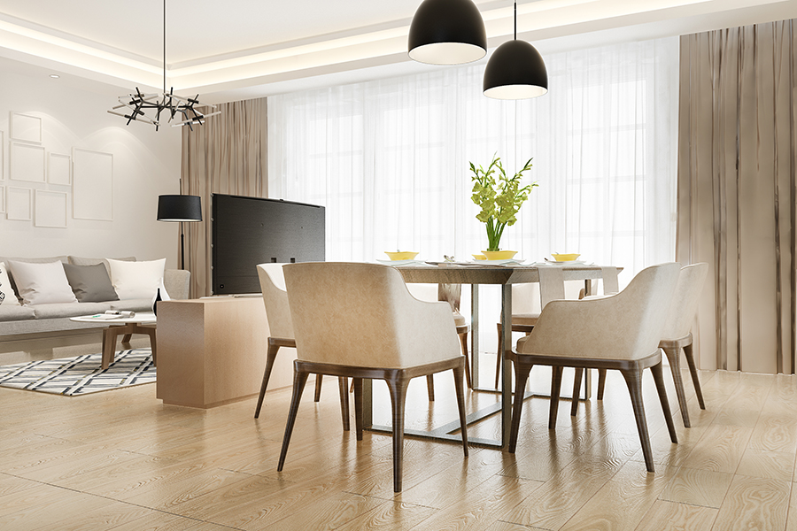 3d rendering modern dining room and living room with luxury deco